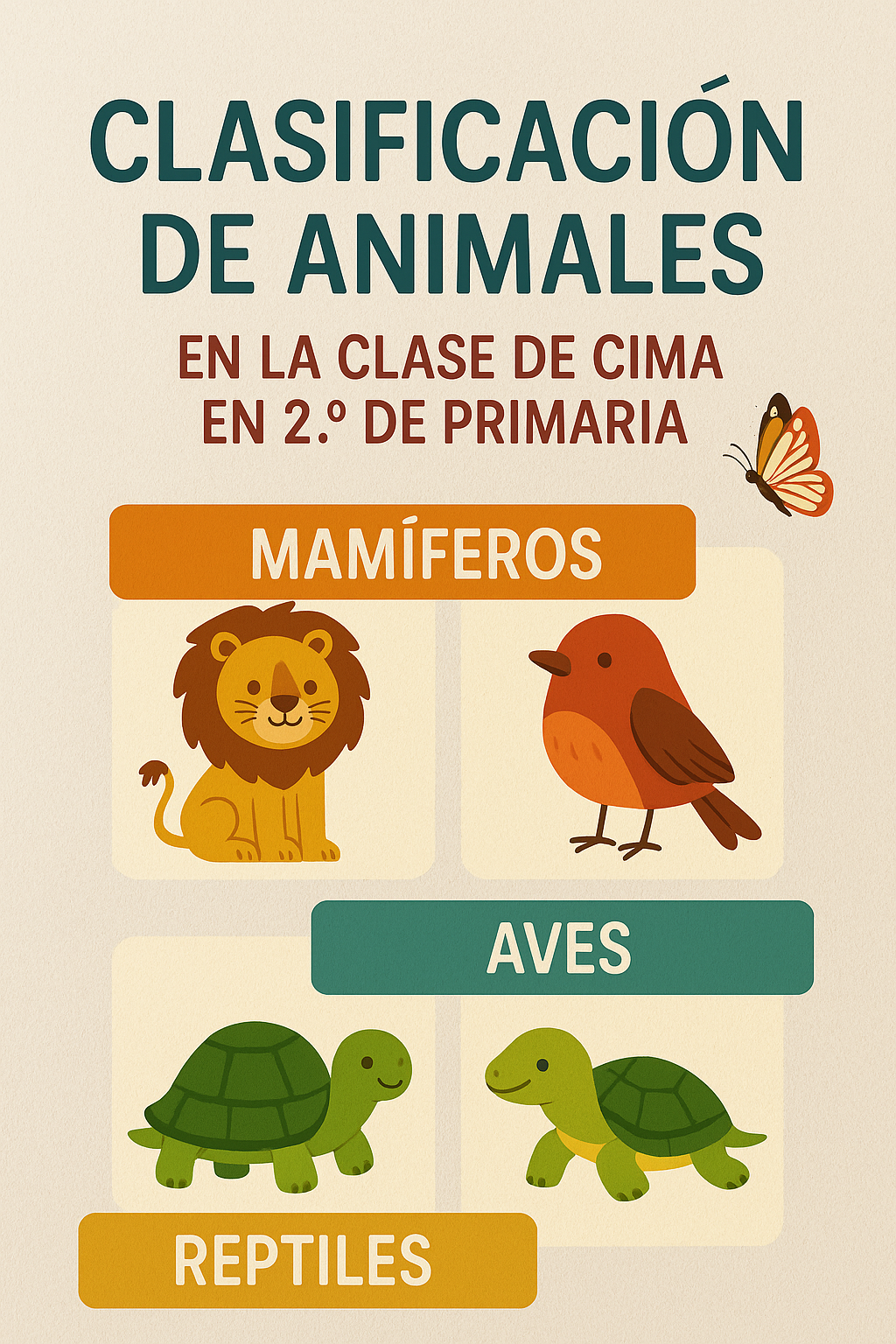 Clasificación de animales en la clase de CIMA en 2º de primaria