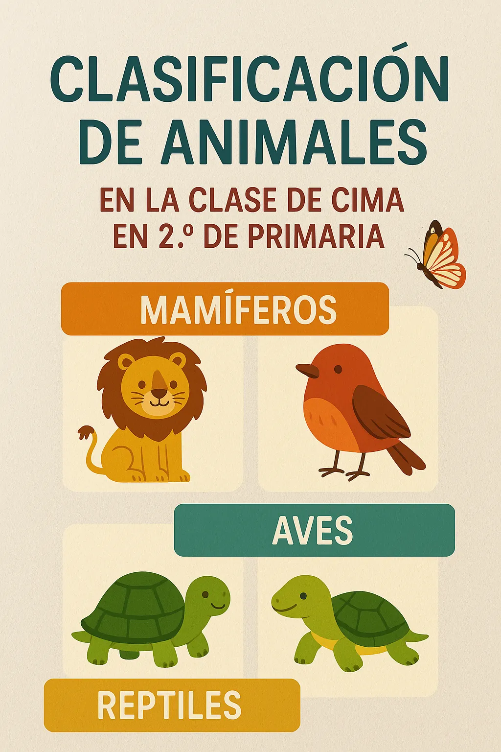Clasificación de animales en la clase de CIMA en 2º de primaria